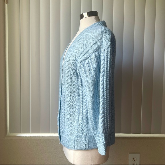 Blue Wool Handcrafted V neck button down Cardigan sweater SZ: M - Picture 4 of 11